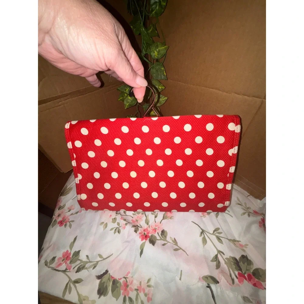 Revlon Hanging Toiletry Bag Red White Polka Dot Travel Makeup Organizer Case